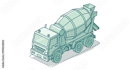 Isometric illustration of a concrete mixer truck on a white background.