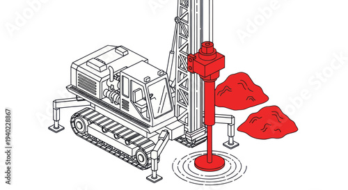 Isometric illustration of a drilling rig performing ground investigation.