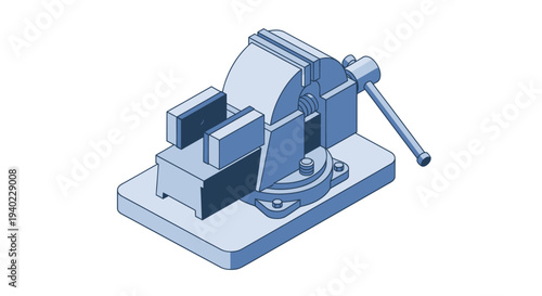 Isometric illustration of a robust metal bench vise for workshop tasks.
