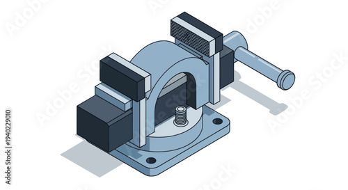 Isometric Illustration of a Sturdy Bench Vise for Workshop Tasks.