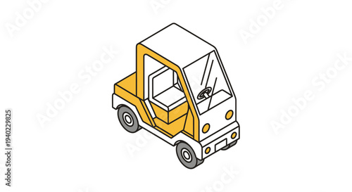 Isometric view of a compact electric utility vehicle.
