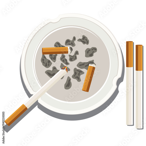 cigarette ashtray top view vector.