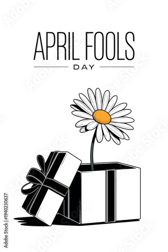 April Fools Day with Surprise Box and Flower Illustration for Playful Pranks