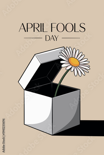 April Fools Day with Surprise Box and Flower Illustration for Playful Pranks