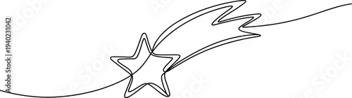 Single black line art illustration of a falling star or comet symbolizing magic hope celestial movement and linear graphic design.