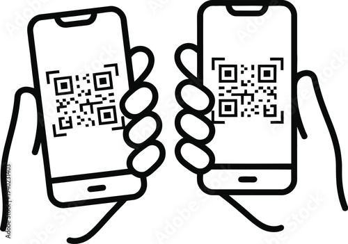 Hands holding smartphones with QR codes on screens for digital payment scanning contactless technology mobile data transfer and secure online transactions