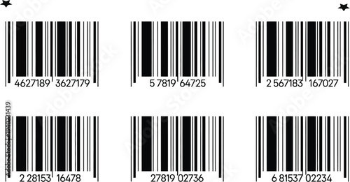 Vector set of various realistic bar codes with numbers for retail product identification scan technology inventory management logistics and commerce