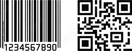 Digital barcode and QR code set for product identification scan technology retail checkout inventory management logistics tracking system and marketing information
