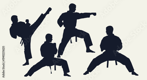 Karate Fighters Silhouette Set – Martial Arts Combat Action Vector Illustration