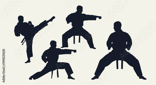 Karate Fighters Silhouette Set – Martial Arts Combat Action Vector Illustration