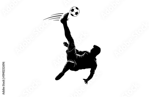 Overhead Bicycle Kick Soccer Silhouette, Dynamic Football Action Vector Sticker, Athletic Goal Scoring Motion Illustration