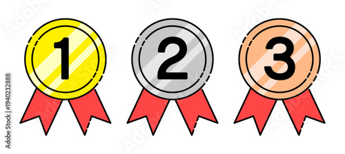ランキング No1～No3 メダル アイコンセット 金銀銅 ベクター素材