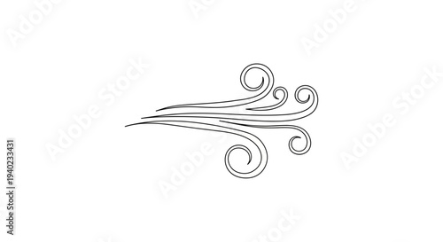 Dynamic Wind Swirls Illustrating Air Movement, Isolated White Background, Energetic Line Art