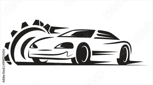 Abstract racing car black and white vector isolated on white background