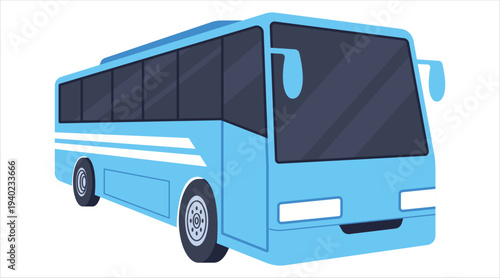 Blue passenger bus perspective view illustration isolated on white background