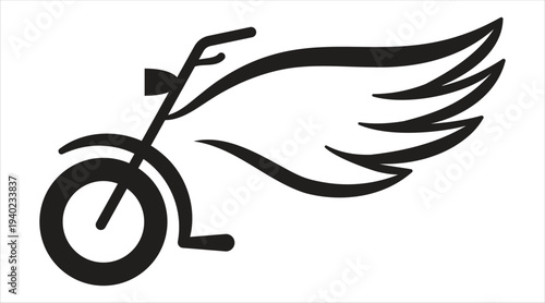 Minimalist black motorcycle wing logo for custom biker shop branding