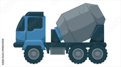 Blue cement mixer truck illustration for construction work and build