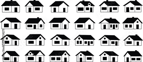 Collection of various house designs and styles in black and white