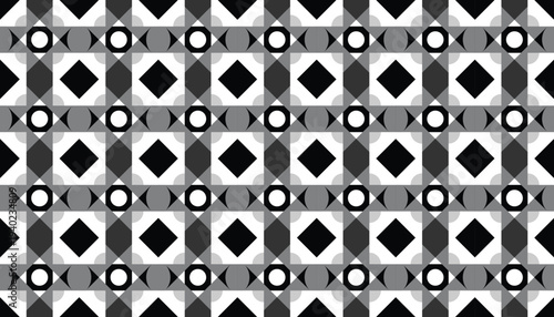 Seamless Monochromatic Geometric Pattern – Abstract High-Contrast Mosaic with Diamond and Circular Motifs