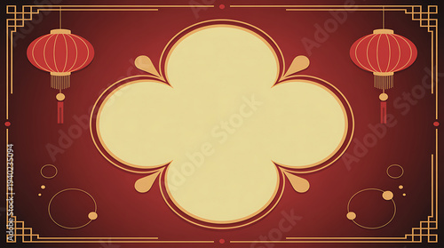 Festive Chinese New Year background with lanterns and decorative frame