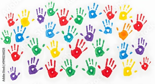 Celebrate friendship day with colorful handprints of unity and togetherness