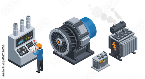 Industrial power generation and control system with engineer.