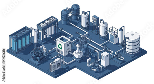 Industrial Water Treatment Plant Equipment Isometric View.