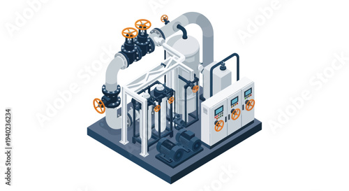Industrial Water Treatment Plant Isometric Illustration.