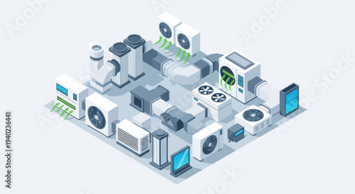 Isometric Air Conditioning and Ventilation System Layout.