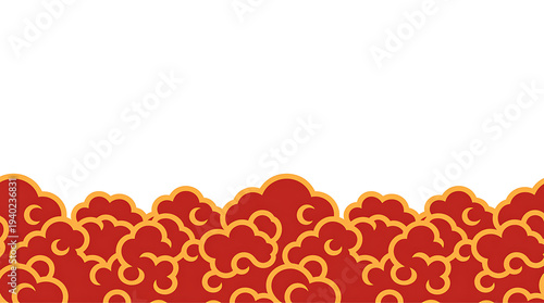 Traditional Chinese Red and Gold Clouds Border - Festive Asian Design Element
