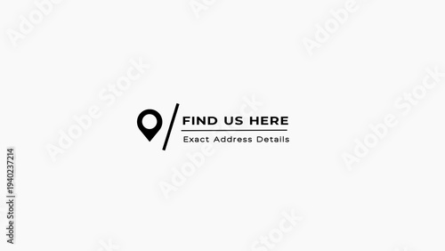 A black location pin is situated to the left of the text FINDUSHERE underlined by a horizontal line and the smaller text Exact Address Details beneath it all on a clean white background