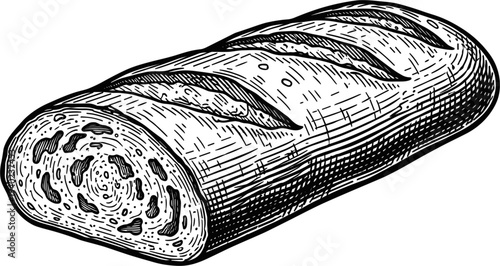 Detailed Sketch Of A Loaf Of Bread With Visible Crumb Texture And Crust Scoring