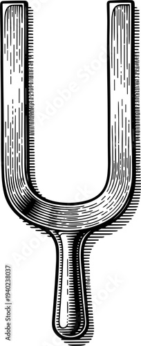 Musical Tuning Fork Vintage Illustration Isolated On White