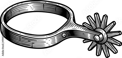 Vintage Cowboy Spur Illustration On White Background