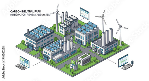 Carbon Neutral Park Integration Renewable System Isometric Illustration.