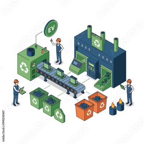 Electric Vehicle Battery Recycling Factory Production Line Process.