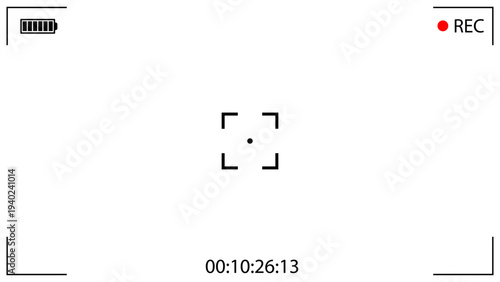 16:9 photo of videocamera focusing screen isolated - digital, mirorless, DSLR, cameraphone. Viewfinder camera recording. 4K ready detailed templates. Vector PNG