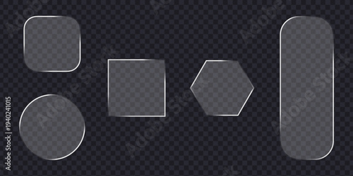 Futuristic liquid glass light frame set with glowing transparent panels for mobile and web app interface design, HUD tech board banners and UI elements vector collection