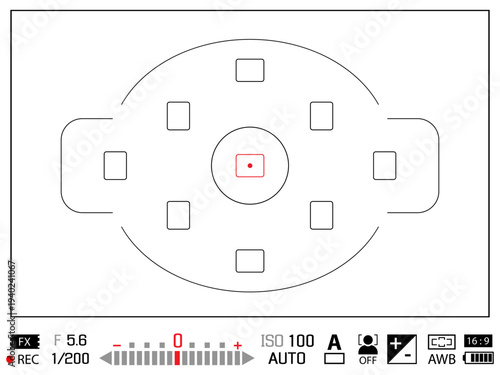 4:3 photo of videocamera focusing screen isolated - digital, mirorless, DSLR, cameraphone. Viewfinder camera recording. 4K ready detailed templates. Vector PNG