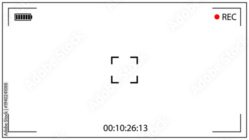 16:9 photo of videocamera focusing screen isolated - digital, mirorless, DSLR, cameraphone. Viewfinder camera recording. 4K ready detailed templates. Vector PNG