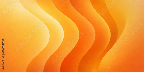 An abstract orange background illustration features flowing golden waves and soft curves in a vibrant vector design with silk texture and light motion
