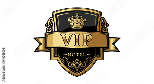 Luxury VIP Hotel Crest with Crown Emblem.