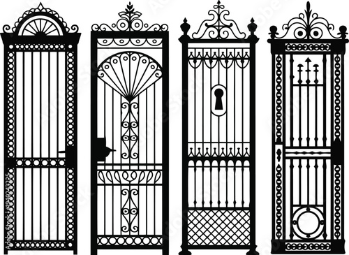 Victorian iron gate collection vector illustration.