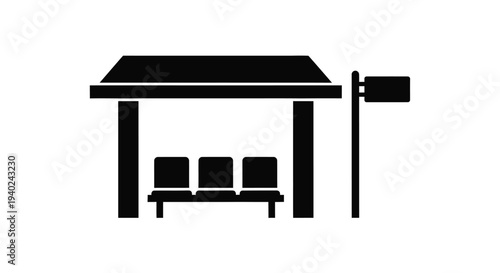 Simple bus stop with three seats depicted in black silhouette