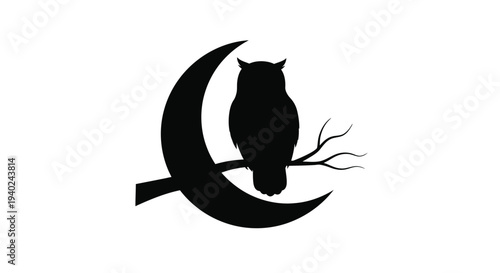 An owl perched on a crescent moon a striking black silhouette