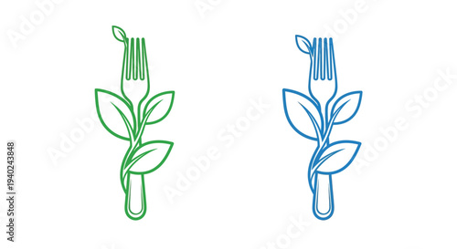 Two fork flower designs shown in linear outline silhouette