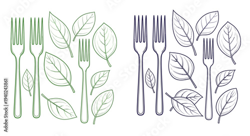 Forks and leaves create a botanical pattern a striking silhouette