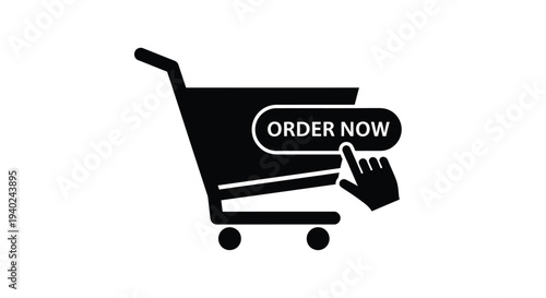 Black shopping cart with order button and hand a striking silhouette