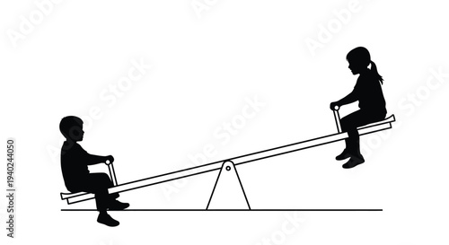Children playing on a seesaw a classic childhood scene silhouette
