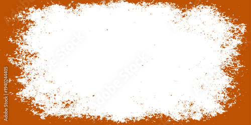 Abstract orange grunge background featuring a vector paint splash texture with an ink splatter frame and watercolor stain design on a dirty paper backdrop pattern